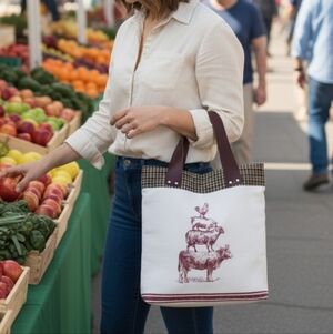 Tote Bag Leather Handles Farmers Market Animals!